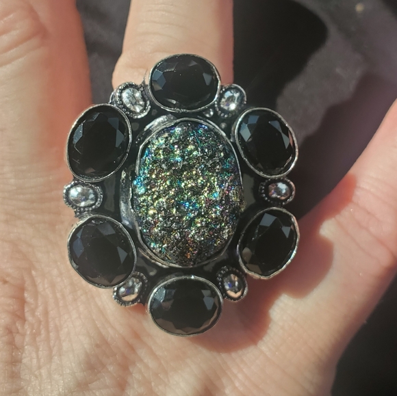 New Titanium Druzy & Spinnel 925 Silver Statement Ring. - Picture 6 of 13